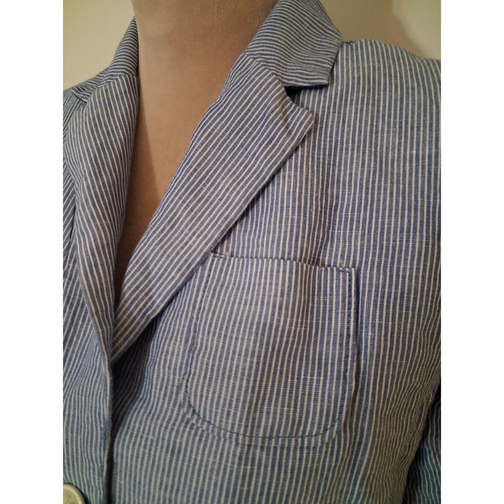 Gap Academy Blazer Blue White Mini Stripe Linen Cotton Jacket 6 Petite 4 - Picture 3 of 13